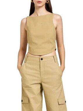 New WAYF Size 4 Tan Sleeveless Crop Top With Back Zip Closure